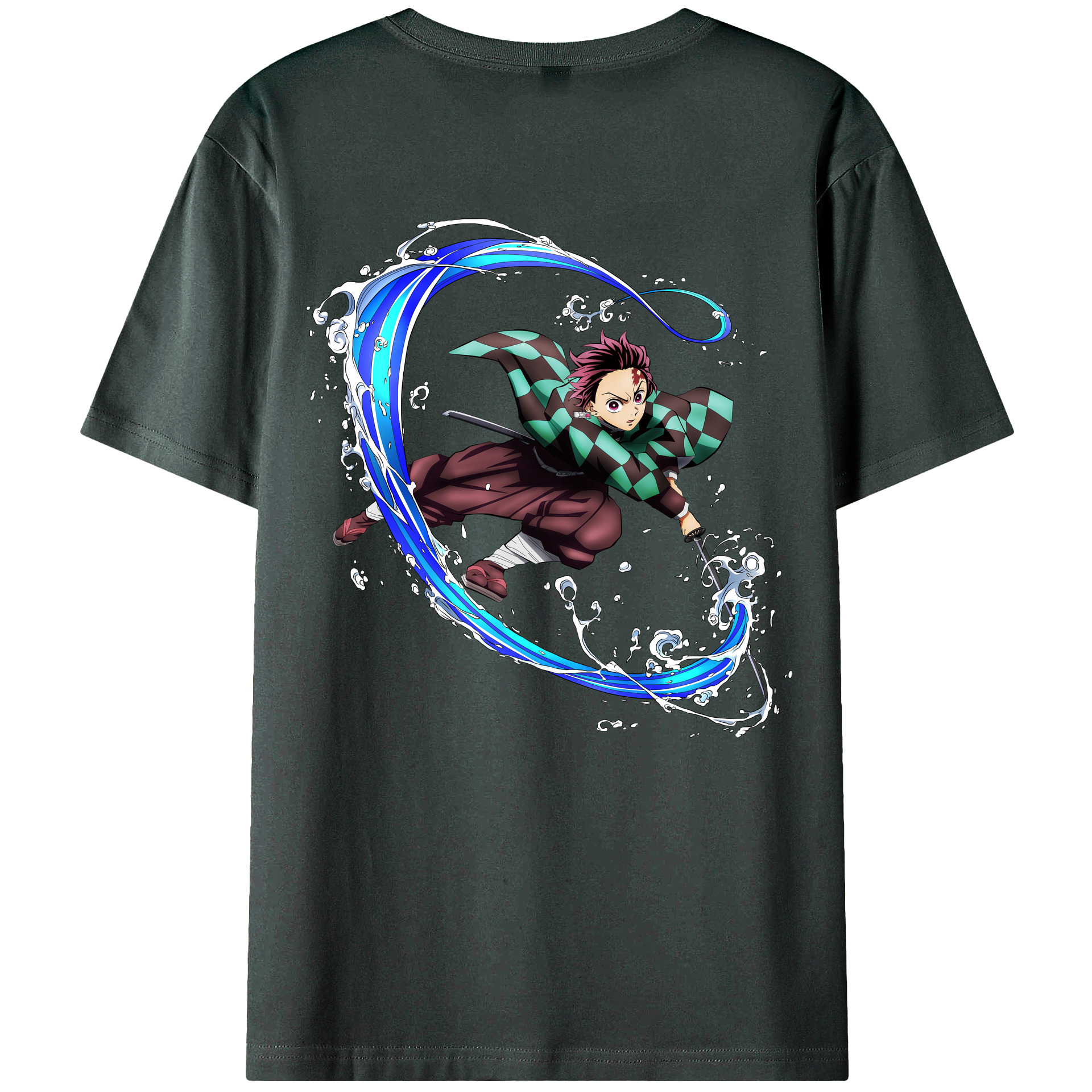 （画像用） 鬼滅の刃 竈門 炭治郎／かまど たんじろう Kamado Tanjirou 綿100％ メンズ半袖Tシャツ（バックプリント） 通気性